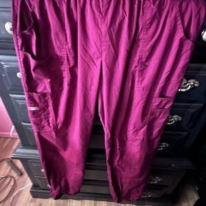 Cherokee Burgundy Wine Cargo scrub Pants with Drawstring Ankle